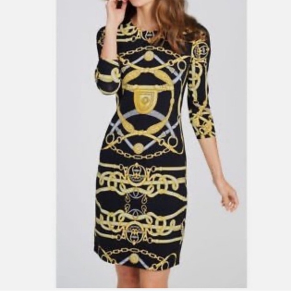 Black & Gold Chain-Print Sheath Dress